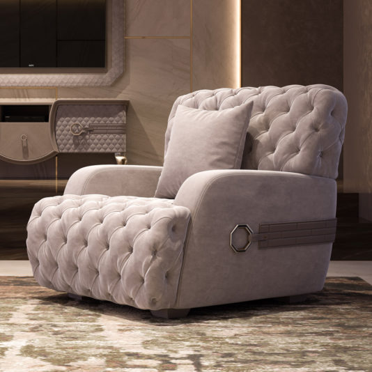 Luxury Designer Italian Button Upholstered Armchair