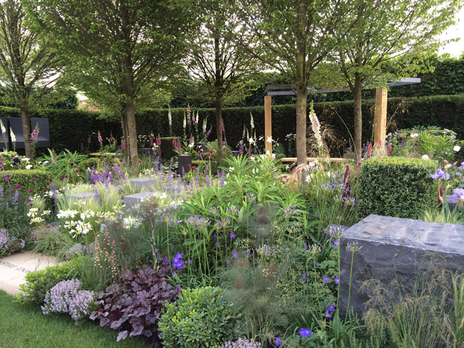 outdoor retreat, garden from Chelsea Flower Show, blue, purple and white