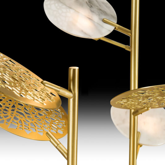 Contemporary Designer Brass And White Marble Chandelier