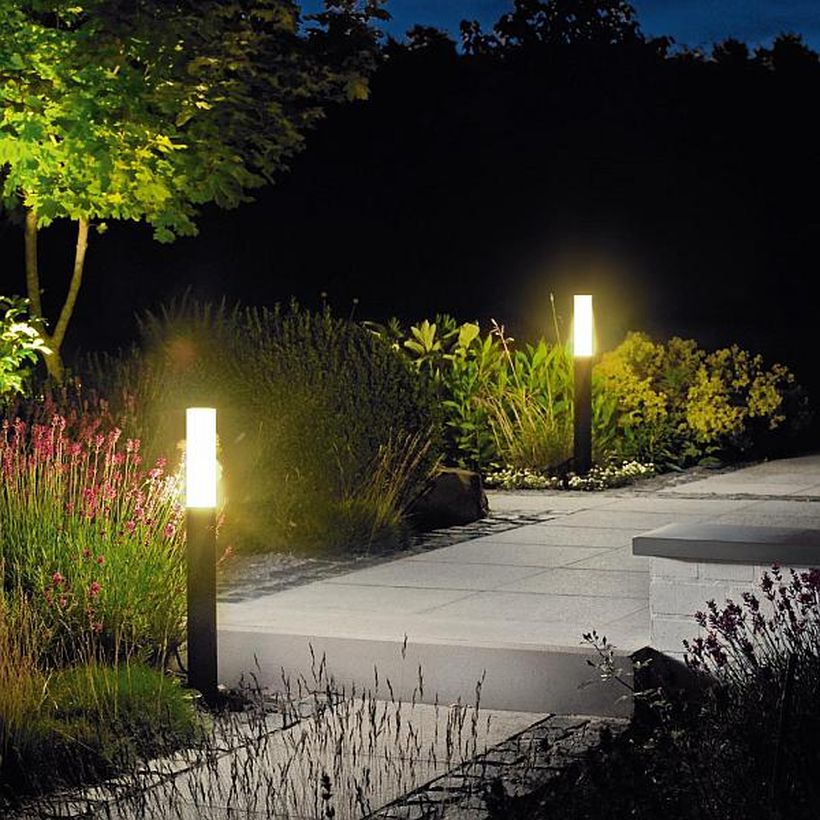 outdoor lighting, garden pathway with pillar lights
