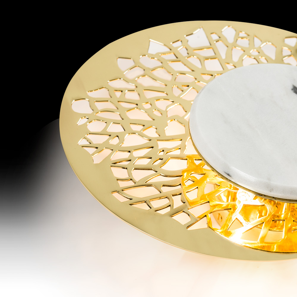 Designer Circular Brass And White Marble Wall Light