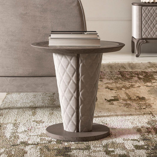 Designer Italian Quilted Round Side Table
