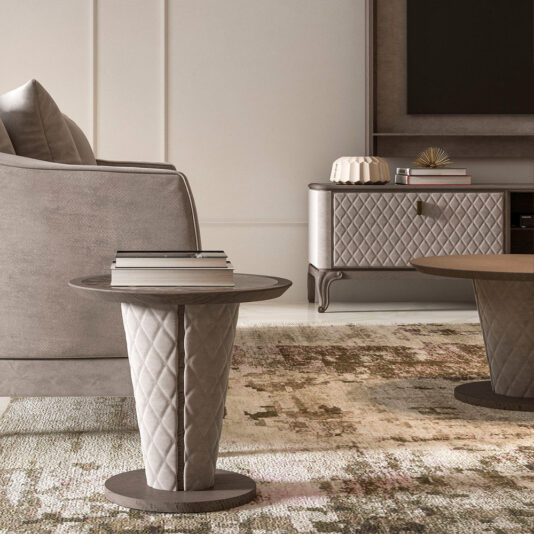 Designer Italian Quilted Marble Round Side Table