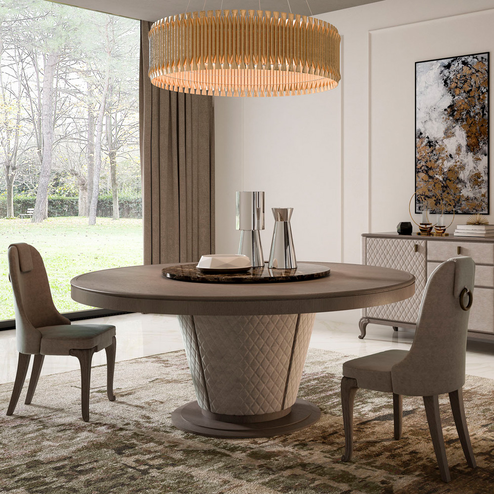 Designer Italian Quilted Round Dining Table Set