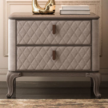 High End Italian Quilted Designer Marble Bedside Cabinet