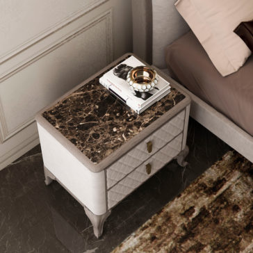 High End Italian Quilted Designer Marble Bedside Cabinet