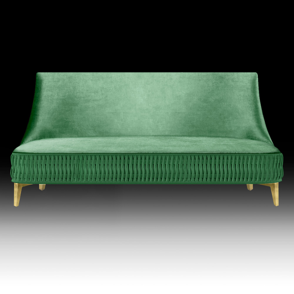 Low Designer Luxury Pleat Upholstered Sofa