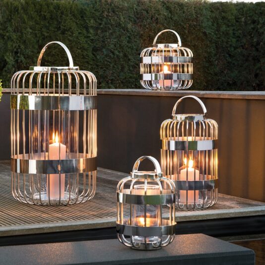 Striking Modern Stainless Steel Lantern Set Striking Modern Stainless Steel Lantern Set