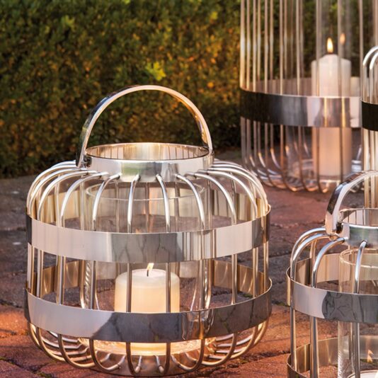Striking Modern Stainless Steel Lantern Set Striking Modern Stainless Steel Lantern Set