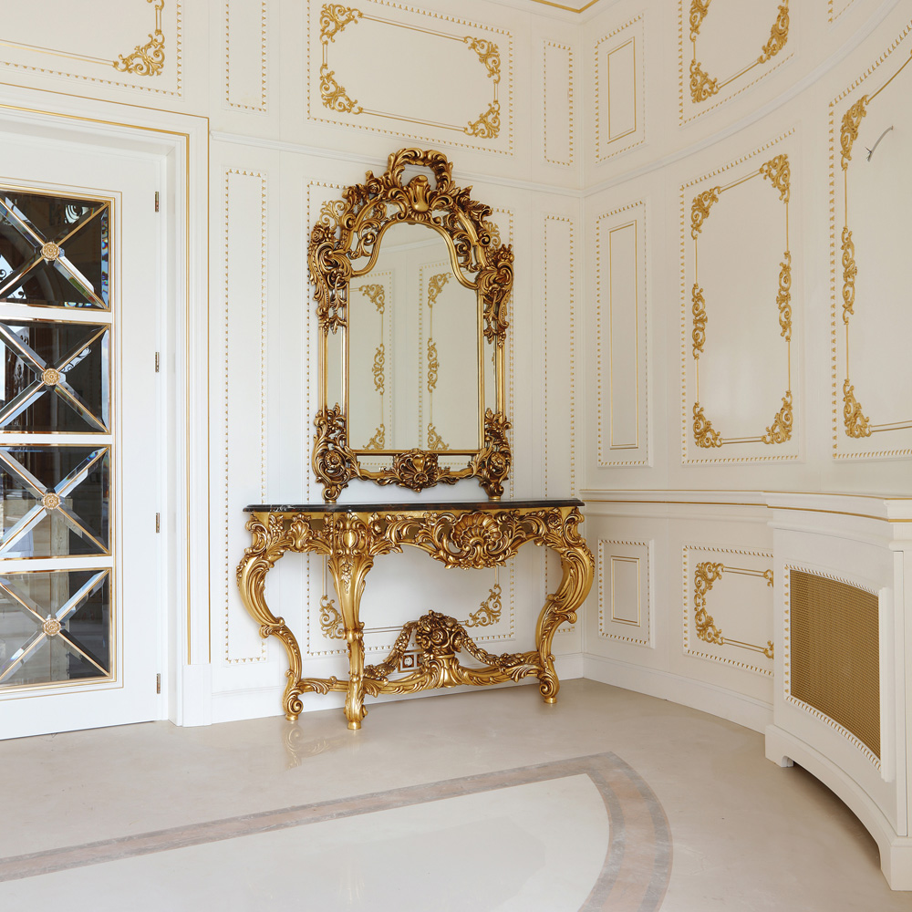 Elegant Italian Baroque Antique Gold Console And Mirror Juliettes  Interiors