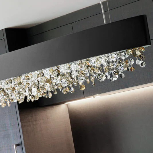 Long Oval Matt Black Contemporary Chandelier With Smoky Tone Pendants Long Oval Matt Black Contemporary Chandelier With Smoky Tone Pendants