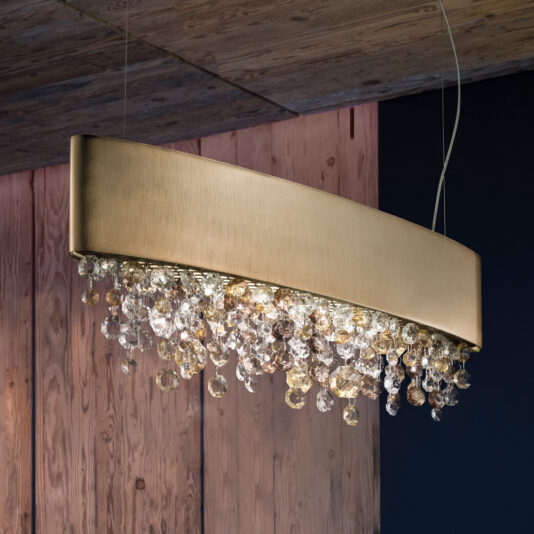 Oval Burnished Gold Contemporary Chandelier With Amber Pendants