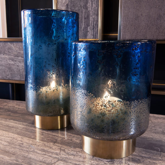Blue And Gold Glass Bubble Vase Set