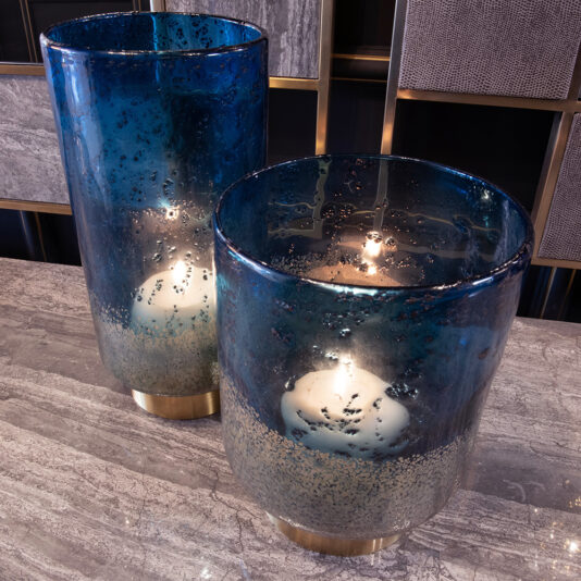 Blue And Gold Glass Bubble Vase Set