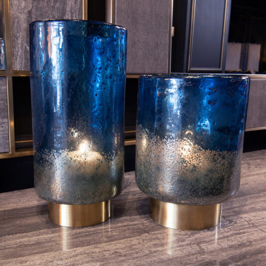 Blue And Gold Glass Bubble Vase Set