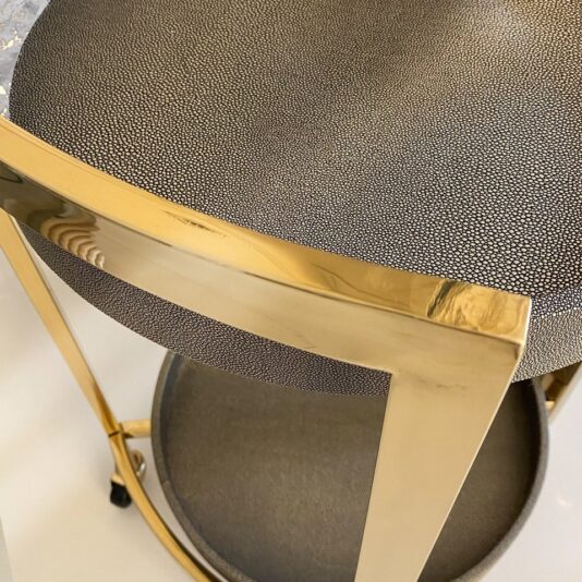 Contemporary Gold Finish Trolley With Faux Leather Contemporary Gold Finish Trolley With Faux Leather