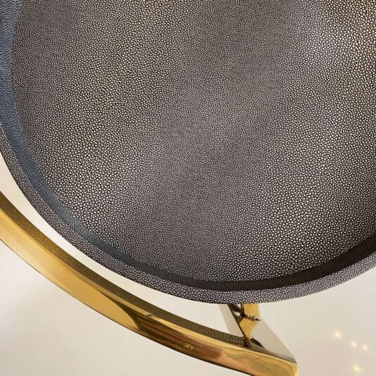 Contemporary Gold Finish Trolley With Faux Leather Contemporary Gold Finish Trolley With Faux Leather