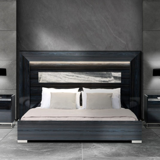 Luxury Italian Wooden And Marble Bed With Built In Lighting
