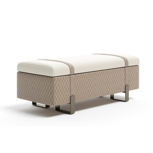 Modern Italian Designer Quilted Leather Ottoman Bench