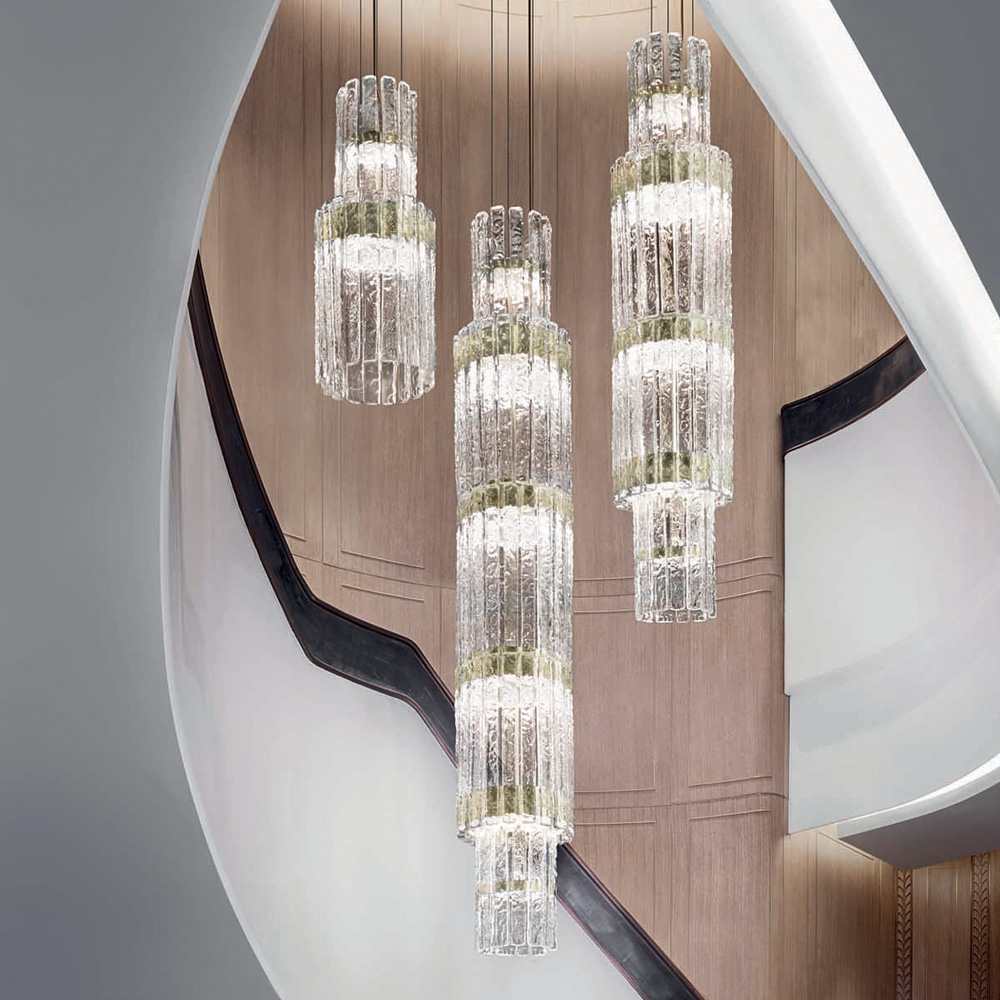 Rock Crystal Inspired Contemporary Tiered Vertical Chandelier