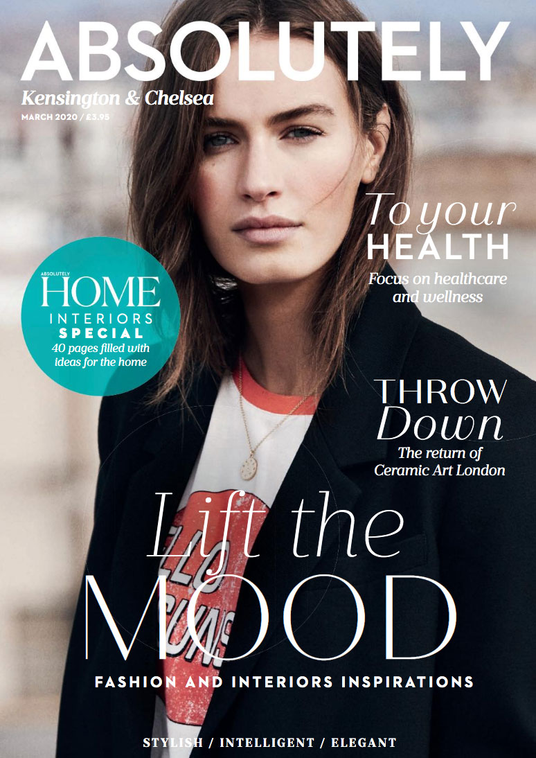 Absolutely-Kensington-and-ChelseaMarch20A-copy Cover of Absolutely Kensington & Chelsea magazine featuring article on lighting trends 2020 by Juliettes Interiors