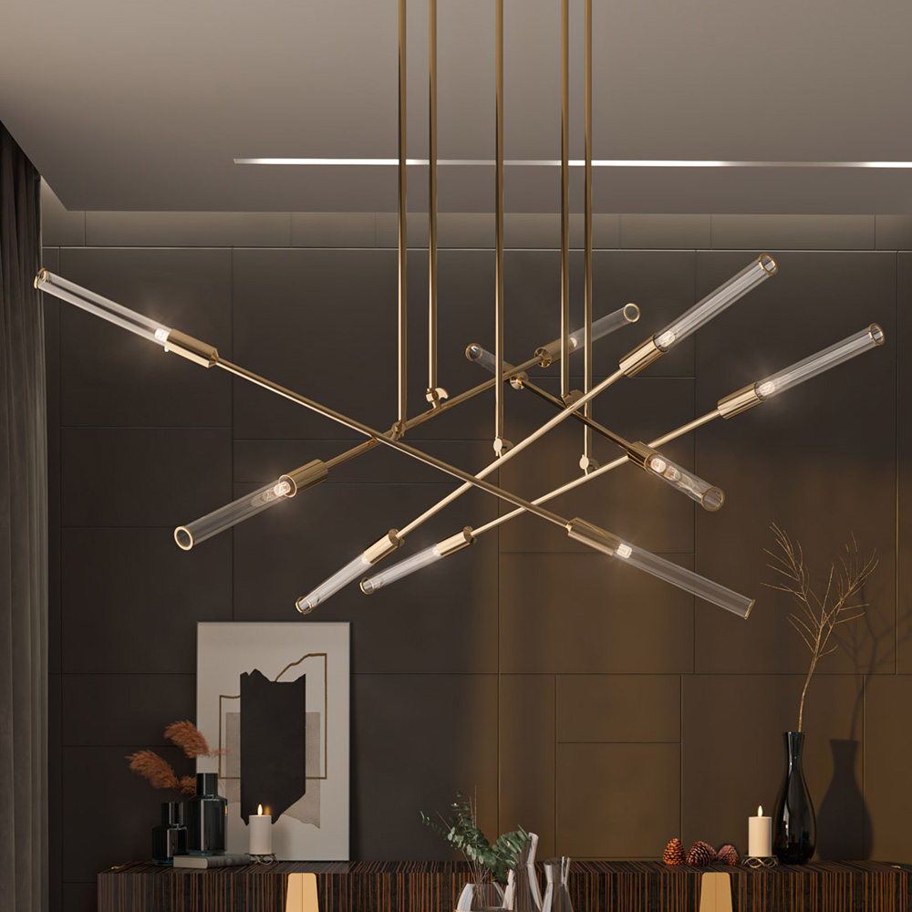 Abstract Gold Plated Contemporary Chandelier