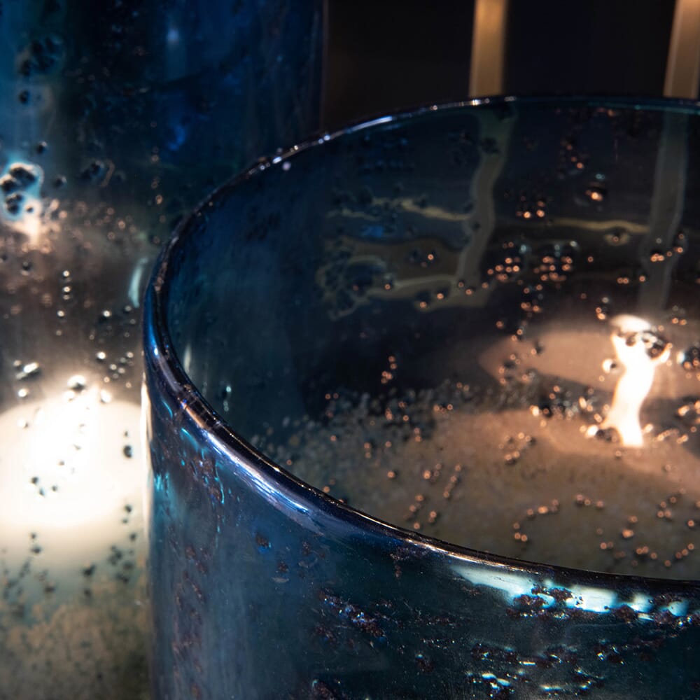 luxury furniture, blue and gold glass candle holder, detail