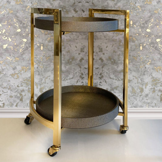 Contemporary Gold Finish Trolley With Faux Leather