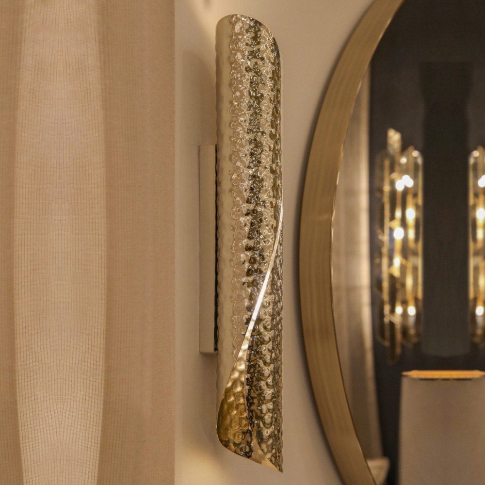 Contemporary Hammered Effect Gold Plated Wall Light