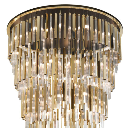 Large Tiered Modern Gold Plated And Glass Designer Chandelier Large Tiered Modern Gold Plated And Glass Designer Chandelier