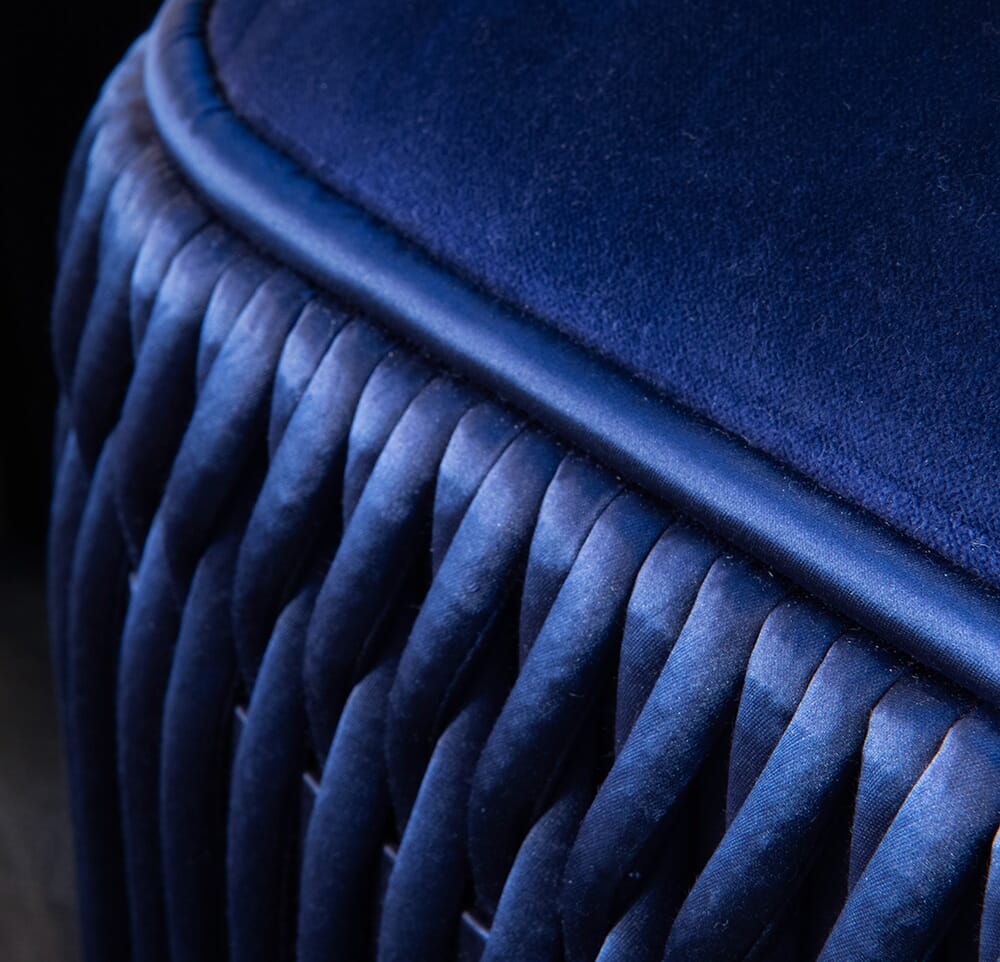 woven satin and velvet luxury chair, navy blue