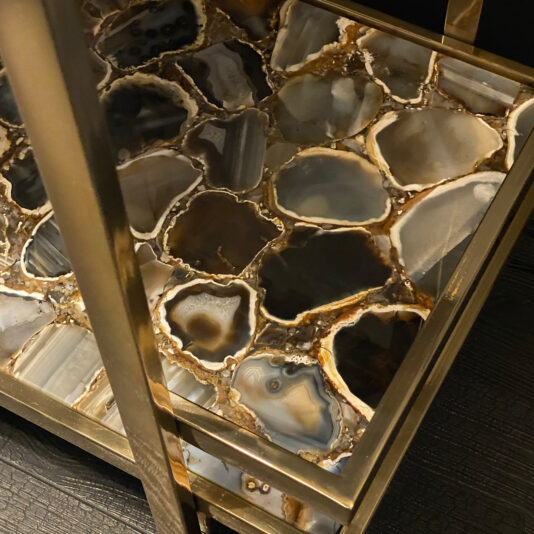 Modern Agate Stone Drinks Trolley In A Gold Finish Modern Agate Stone Drinks Trolley In A Gold Finish
