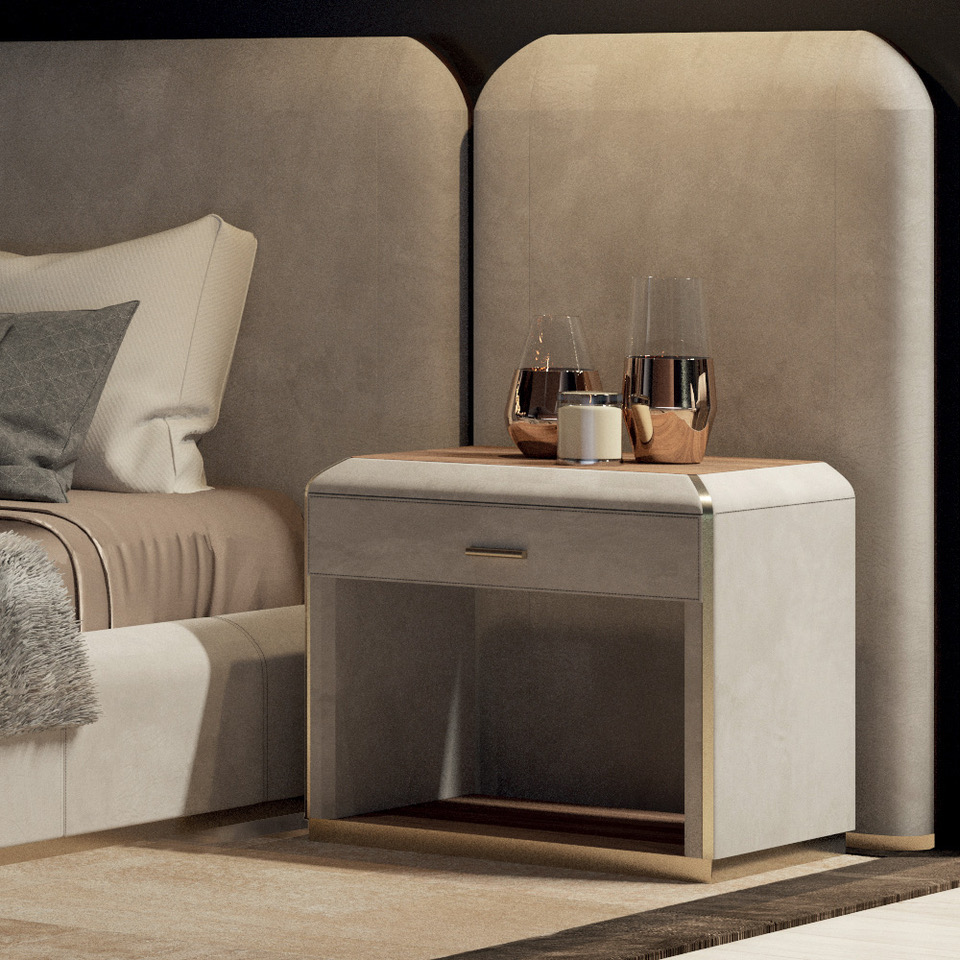 Modern Designer Italian Leather Bedside Table