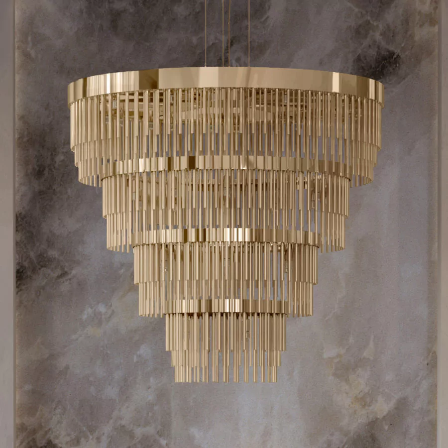 Tiered Modern Designer Gold Plated Chandelier - Juliettes Interiors