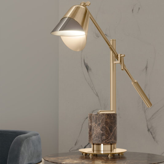 Contemporary Designer Emperador Marble Adjustable Table Lamp