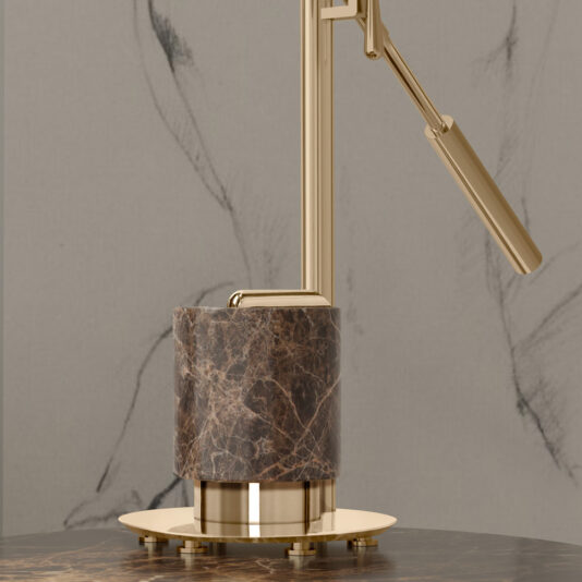 Contemporary Designer Emperador Marble Adjustable Table Lamp