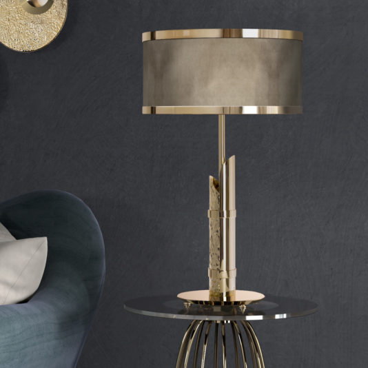 High End Gold Plated Table Lamp With Hammered Detail