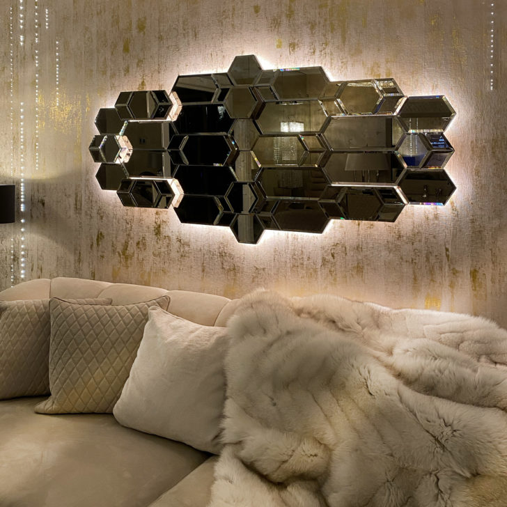 High End Large Designer Geometric Multi Layered Wall Mirror with LED