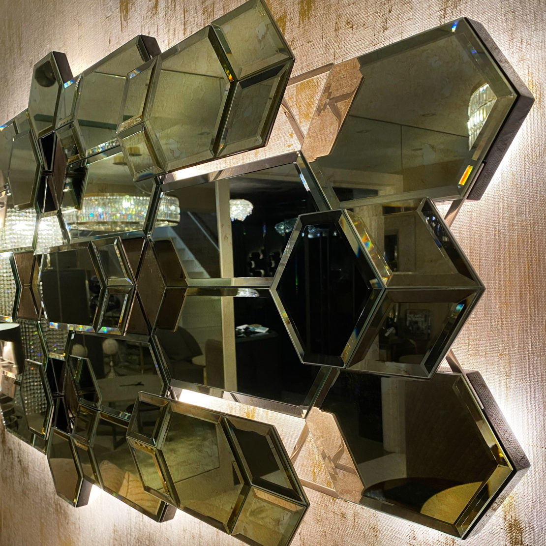 new Luxe Collection, High End Large Designer Geometric Multi Layered Wall Mirror with LED