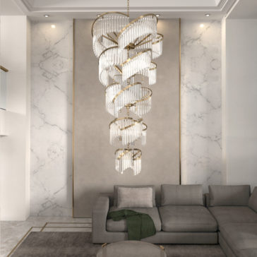 Large Modern Tiered Spiral Glass Designer Chandelier