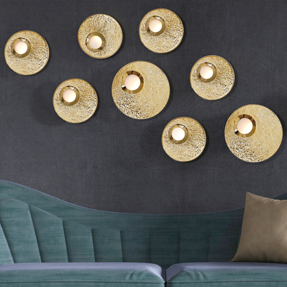 Luxury Gold Plated Hammered Disc Wall Light