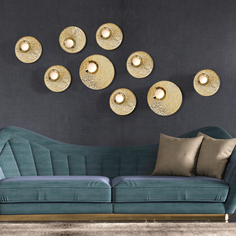 Luxury Gold Plated Hammered Disc Wall Light