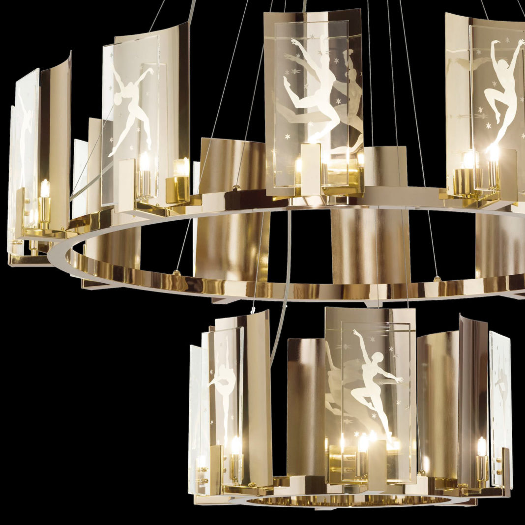 Contemporary Brass And Italian Crystal Tiered Chandelier
