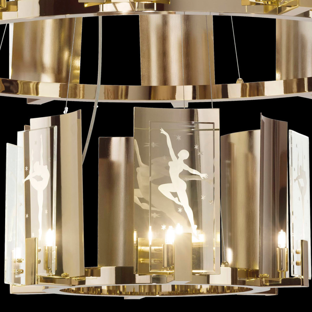 Contemporary Brass And Italian Crystal Tiered Chandelier