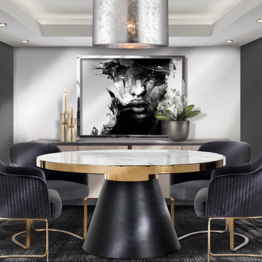 Contemporary Faux Marble And Black Dining Table
