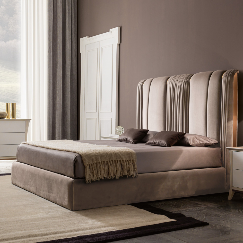 Italian Pleat Upholstered Velvet Bed