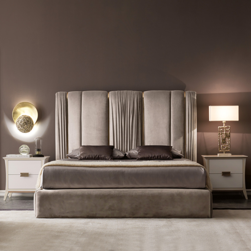 Italian Pleat Upholstered Velvet Bed
