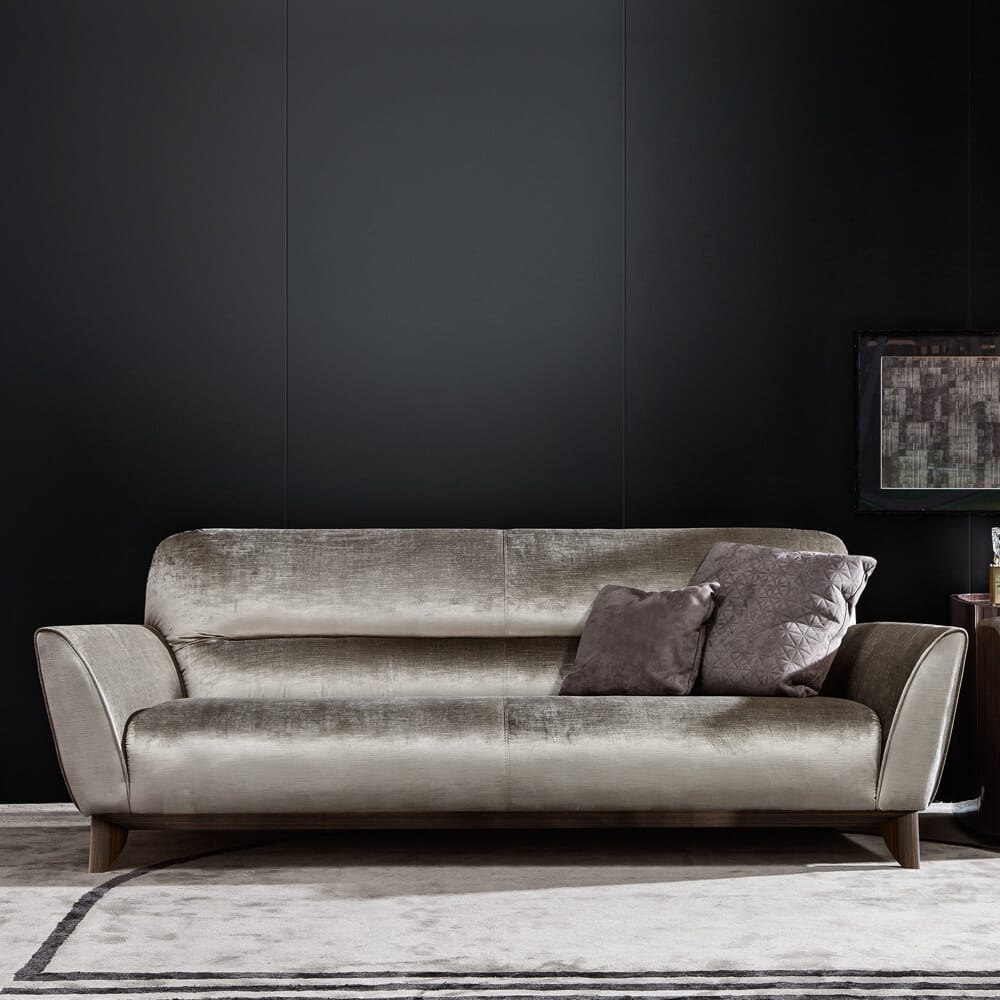 interior design trends, velvet sofa, contemporary, in soft grey velvet