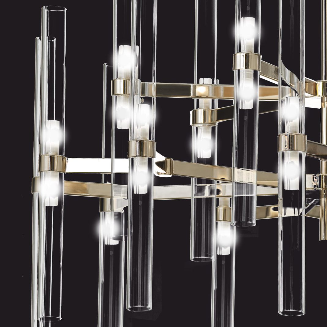 Contemporary Tubular Glass Tiered Chandelier