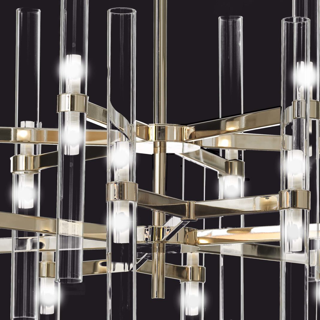 Contemporary Tubular Glass Tiered Chandelier